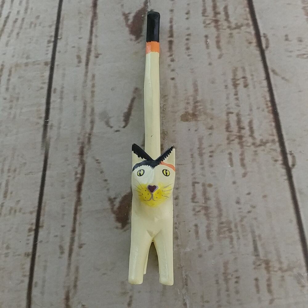 Yellow, Orange, and Black Long Tail Cat Jewelry/Ring Holder Figurine